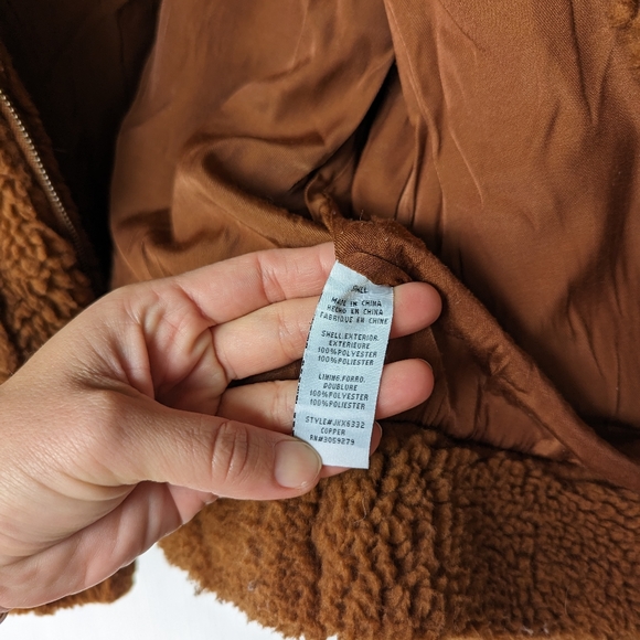 THREAD & SUPPLY women's plush sherpa teddy bear jacket brown faux fur - Picture 6 of 10